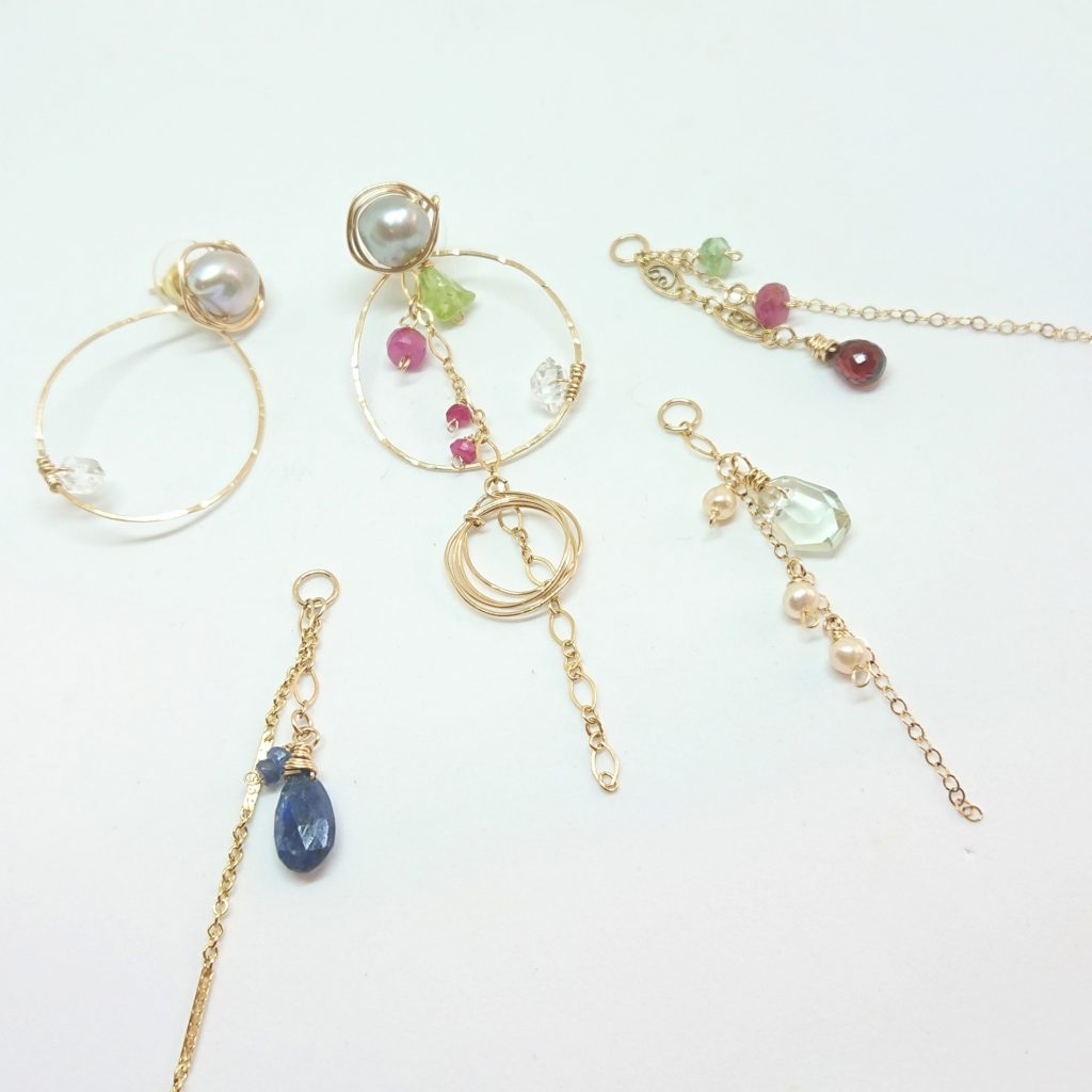 パールピアス　おしゃれ　フープピアス　ダイヤモンド　ハーキマーダイヤモンド　チャーム　