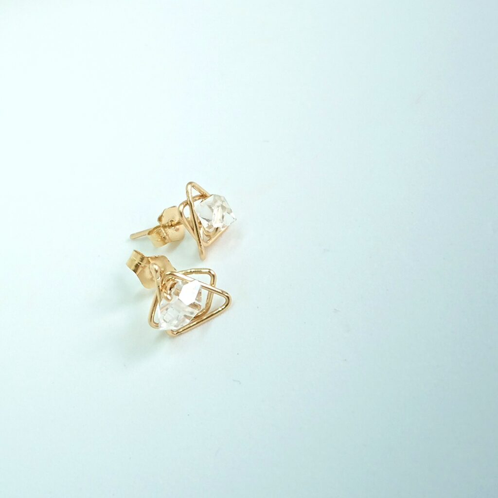 アクセサリー ゴールド シルバー 混ぜる　ハーキマーダイヤモンド　ピアス