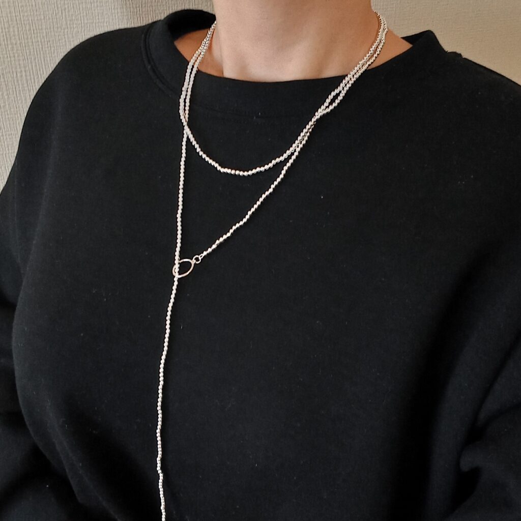 ださく見えないボールチェーンネックレス SV925ボールチェーン ナバホパール風