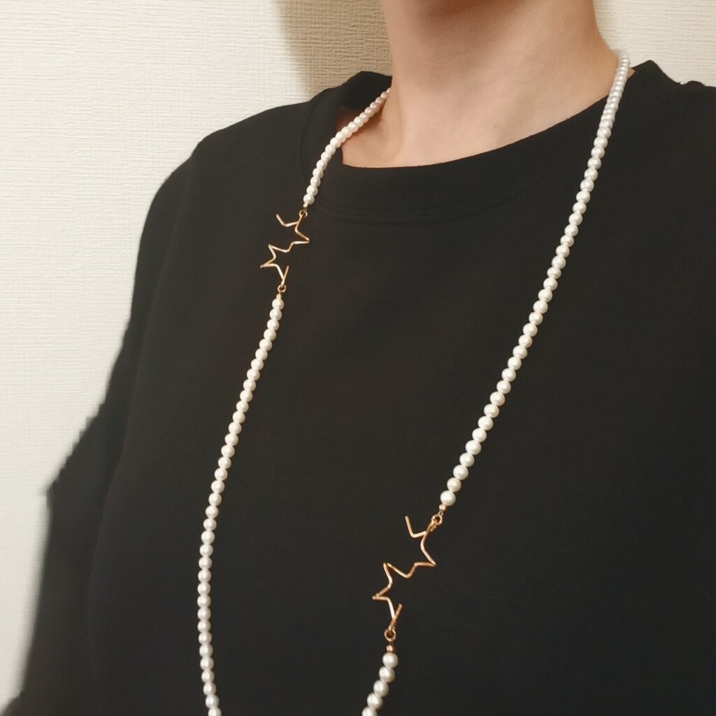 ロングパールネックレス　星モチーフ　40代　50代　マンテル　一生もの　ラグジュアリー