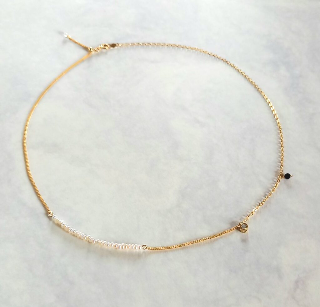 ゴッシェナイトのマルチフロントネックレス［14KGF / 3WAY / 淡水パール・オニキス］